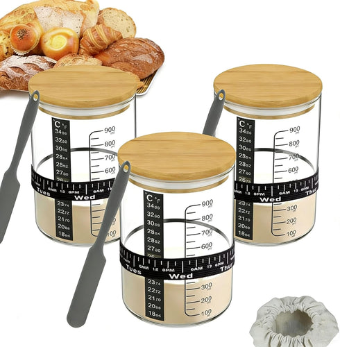 BRIRILINE Pro Sourdough Bread Starter Kit - 34 oz sourdough jar with 5