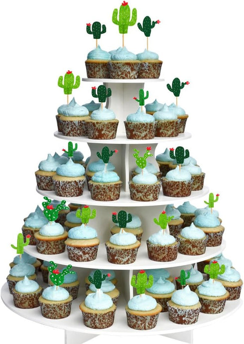 Cactus Cupcake Toppers, Summer Hawaii Theme Party Favors, 24PCS for Birthday Supplies