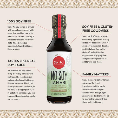 San-J No Soy Tamari, Specially Brewed Soy Sauce Alternative, 10 oz Bottle