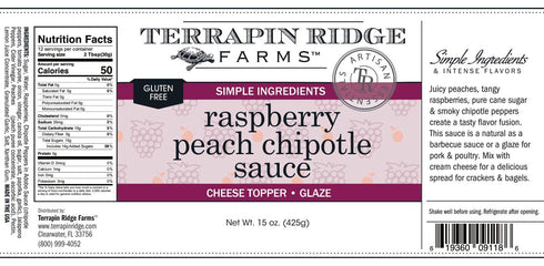 15 (Pack 2) Terrapin Ridge Farms Raspberry Peach Chipotle Sauce Sweet & Smoky BBQ Glaze and Spread Ounce Bottles