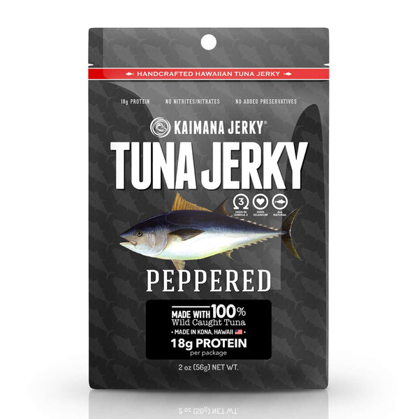 Kaimana Wild-Caught Ahi Tuna Jerky - Peppered, 2oz, Rich in Omega-3s &