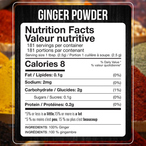 15.97oz (453G) Packed Fresh Finest Ginger Powder - - Pure Ground Ginger Root for Culinary & Health Benefits, in a