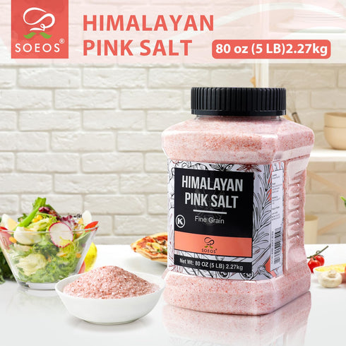 2.27Kg, Soeos Himalayan Pink Salt, Fine Grain, All-Natural Mineral Salt, Premium Gourmet Seasoning for Cooking, Baking