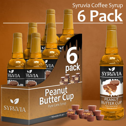 6-Pack, 25.4 oz, Peanut Butter Cup Syrup by Syruvia fl Wholesale Coffee Syrup Shops, Cafes, Baristas, Bistros