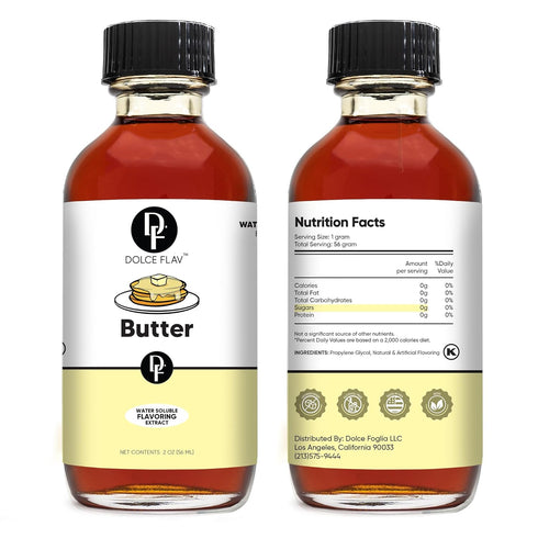 2 Dolce Flav Butter Extract Ounce Water-Soluble Kosher, Sugar-Free, Concentrated Imitation Butter Flavor for Baking