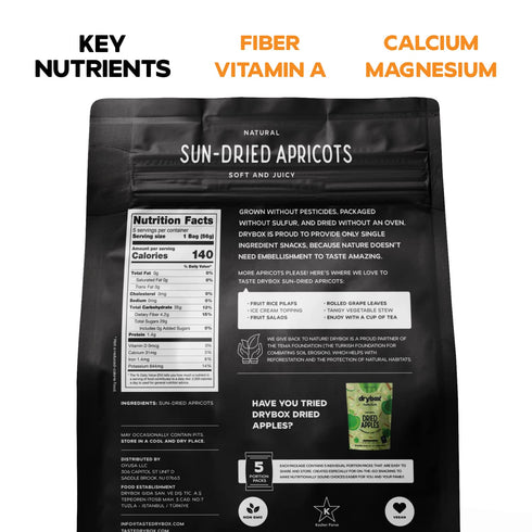 12 Packs, 2 oz Pack, 12 Packs Drybox Unsulfured Sun Dried Turkish Apricots Lunch Unsweetened No Sugar Added, Non-GMO