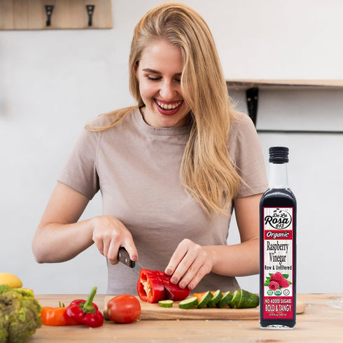 16.9 Oz (Pack 2) De La Rosa Raspberry Vinegar Organic, Raw & Unfiltered Pure Vinegar, Vegan, Gluten Free & Kosher