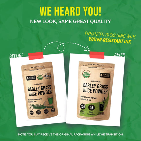 Numami Organic Barley Grass Juice Powder, Grown in USA, Pure Raw and Water Soluble, Add to Your Smoothie or Drink as a