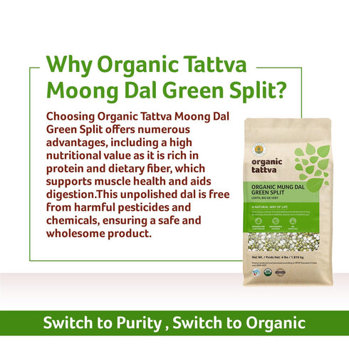 (4 lbs) Organic Tattva Moong Dal - Split Mung Beans Green Lentils Organic, Gluten Free, Vegan & Kosher - High Protein