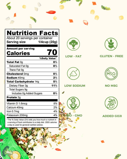 14oz 12 Dried Ramen Toppings Vegetable Mix - Veggie Blend with Superfood Goji & White Mushroom, Natural Umami