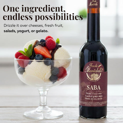 8.45 oz (250ml), Premium Saba Cooked Grape Must Made in Italy fl by FONDO MONTEBELLO, High Density Balsamic Reduction