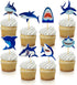 40 PCS Shark Theme Cupcake Toppers - Kids Birthday Party Supplies Decorations