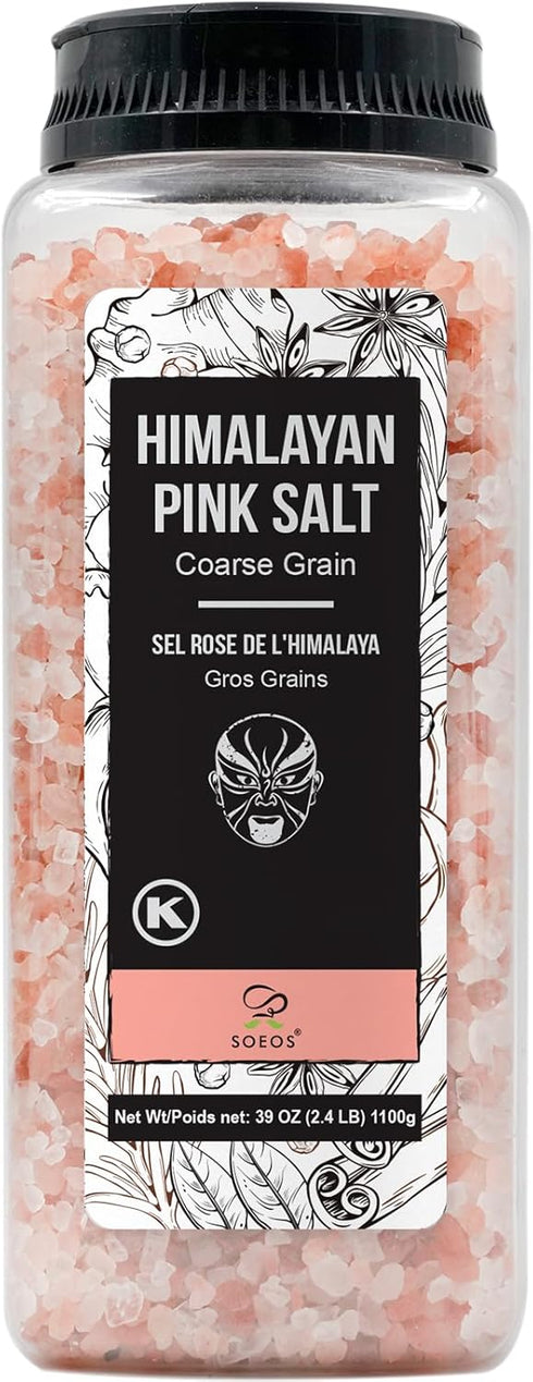 Soeos Himalayan Salt, Coarse Grain, 39Oz (2.4 Pound), Non-GMO Himalayan Pink Salt,