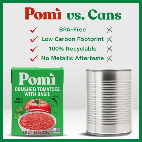 100% 13.8oz (Pack 12) Pom Crushed Tomatoes with Basil - Creamy, Velvety Italian Sauce, No Salt