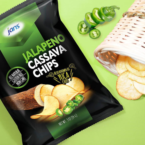 3 Oz Pack 1 Jans Root Chips, Jalapeo Cassava Chips of | Crispy Yuca, Spicy Jalapeno Snack Alternative to Potato Chips