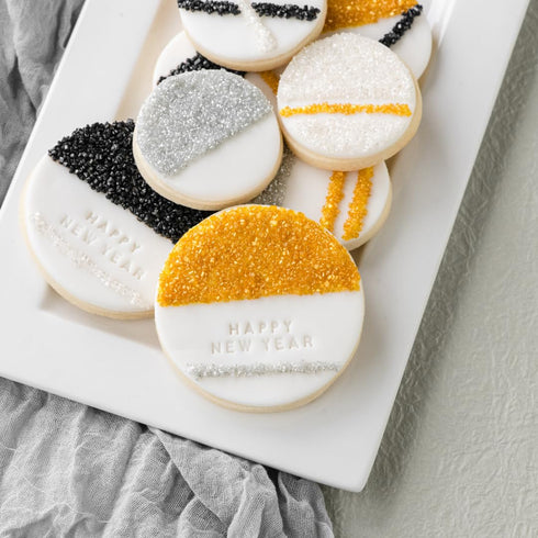 4-Pack 4.52 oz Sweets Indeed Metallic Sugar Crystals | Black, Gold, Silver & White Sparkling Sugars in Individual Jars