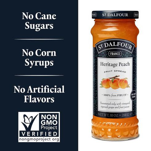 10oz 100% St. Dalfour Heritage Peach Fruit Spread - - from Fruit, No Artificial Ingredients, Non-GMO, No Cane Sugars