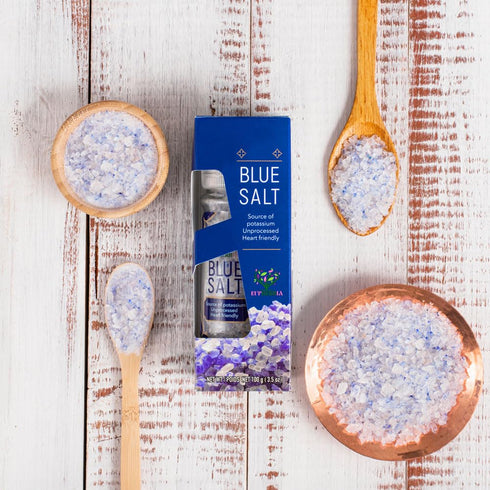 (100g EUPHERBIA Blue Salt, Coarse, Rare Mineral Salt, High Potassium, Lower Sodium, Natural, Unprocessed, Hand