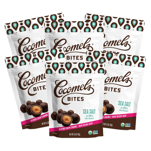 Cocomels Chocolate-Covered Sea Salt Coconut Milk Caramel Bites Organic Vegan Candy, Sea