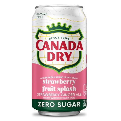 12 oz 12 pack Canada Dry Fruit Splash Strawberry Ginger Ale Zero Sugar Soda, fl cans