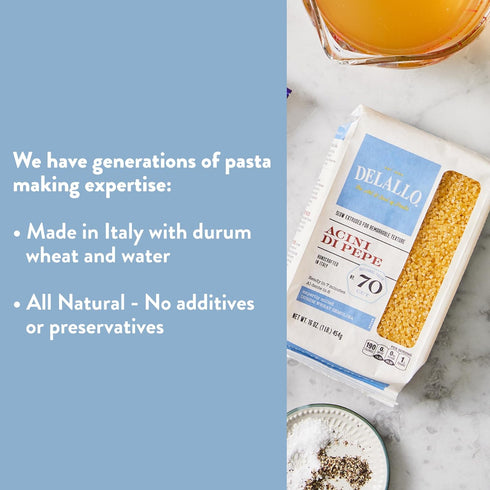100% 1 (3 Pack) DeLallo Acini di Pepe Pasta, Small Pastina, Made with Only Durum Wheat Semolina Flour, Bronze Cut, Made