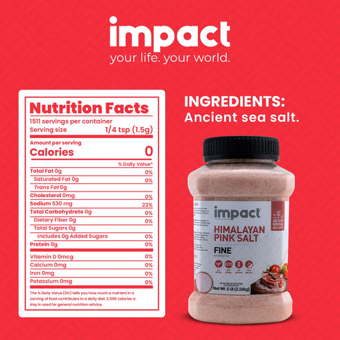 5lb Impact - Fine Himalayan Pink Sea Salt - No Additives Rich in Trace Minerals Non-GMO Gluten-Free Ideal for Low-Carb