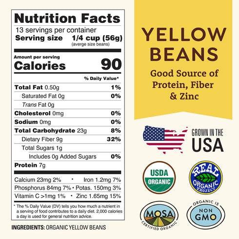 1 lb Organic Yellow Canary Beans - Non-GMO, USDA Organic, Tested Clean Certified, Vegan - Rich in Fiber & Protein