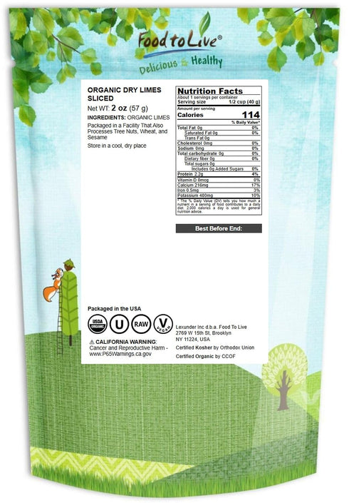 2 Food to Live Organic Dry Lime Slices, Ounces Natural Dehydrated Citrus for Cocktails, Baking, Tea, Holiday