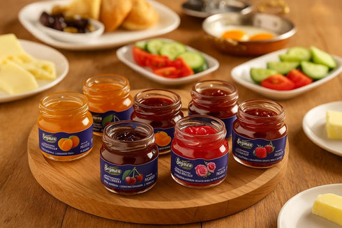 AGADE 6 1.06 oz (30 Set, 6.35 oz Mini Fruit Jam Variety Tasting Basket, x g) Glass Jars Strawberry, Apricot, Raspberry