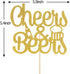 Gold Glitter Cheers & Beers Cake Topper for Happy Birthday, Engagement, Graduation, Wedding Party Decorations