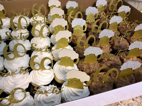 24 PCS Gold Glitter Beer Mug Cupcake Toppers, Food Cake Picks for Party Decor