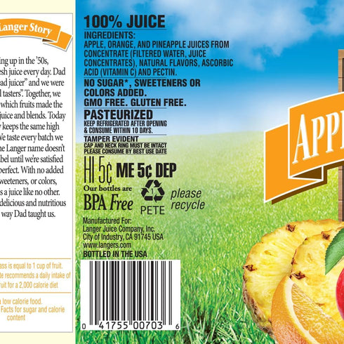 100% 64 Oz (Pack 8) Langers Apple Orange Pineapple Juice, Fl