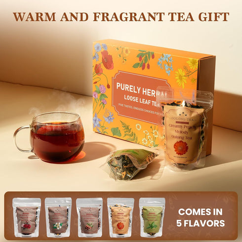Solisleaf Set 5 80 Loose Leaf Tea Sampler Assorted Flavored Tea Gift Natural Blends Relieving Stress & Great Gift