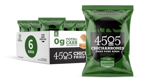 4505 Meats, Jalapeno Cheddar Chicharrones, Fried Pork Rinds, 2.5 Ounce Bags (Pack