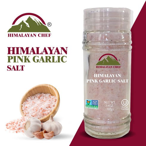 Himalayan Chef Himalayan Pink Garlic Salt -3.6 Oz (Pack of 1), Small Grinder of Garlic Salt Seasoning, Natural & Certified