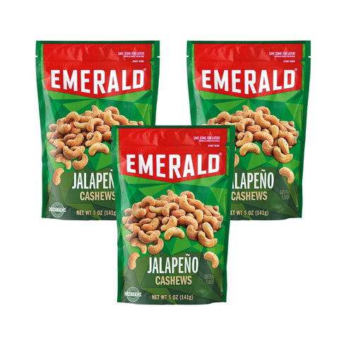 Emerald Nuts, Jalapeno Cashews, 5 Oz, Resealable Bag (Pack of 4)