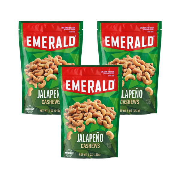 Emerald Nuts, Jalapeno Cashews, 5 Oz, Resealable Bag (Pack of 4)