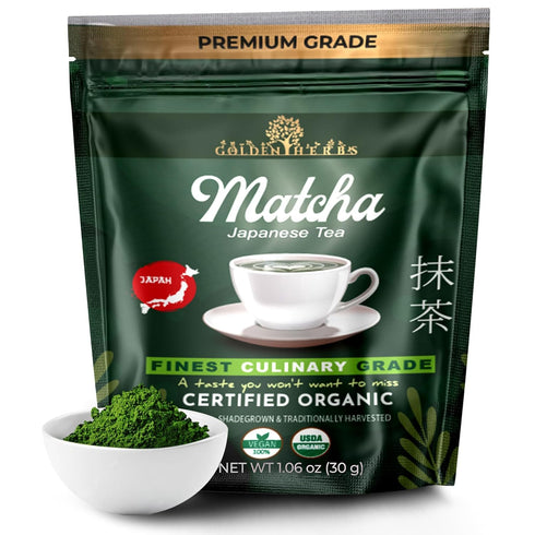 GOLDEN HERBS Culinary Grade Matcha Organic Japanese Green Tea Powder for Lattes, Smoothies &