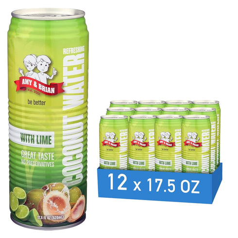 Amy & Brian Pure Coconut Water with Lime, Non-GMO, No Sugar Added,