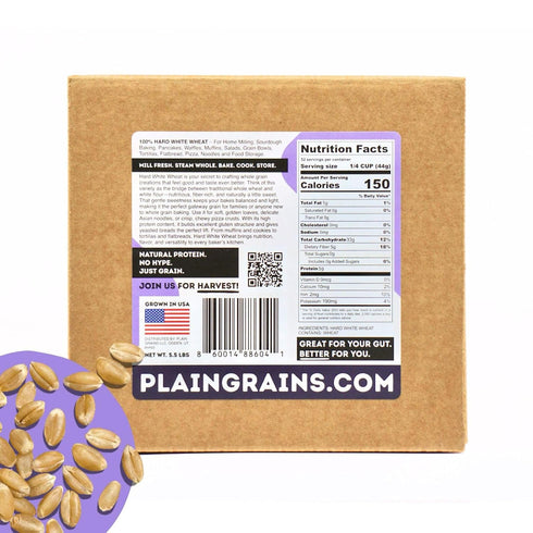 5.5 LB 12.5% PlainGrains. The Natural Way | Dry Hard White Wheat Berries | AV Protein by Volume | Uncooked, Unground
