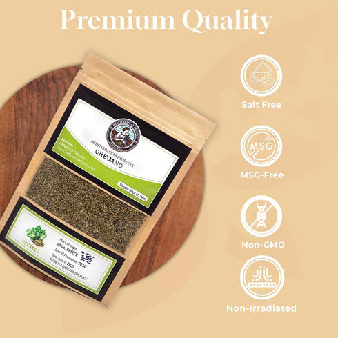 Greek Oregano Dried - Mediterranean Products Organic Oregano, Premium Leaves, Hand Picked, No Pesticides