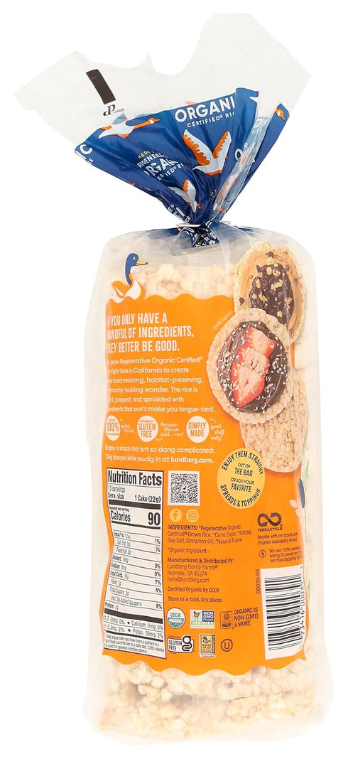 9.5 Oz Lundberg Organic Whole Grain Rice Cakes Cinnamon Toast