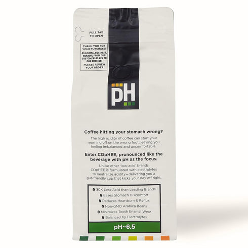 COpHEE 100% 12 oz Low Acid Coffee Medium Roast Ground Smooth Arabica, Non-GMO pH Balanced Coffee for Sensitive