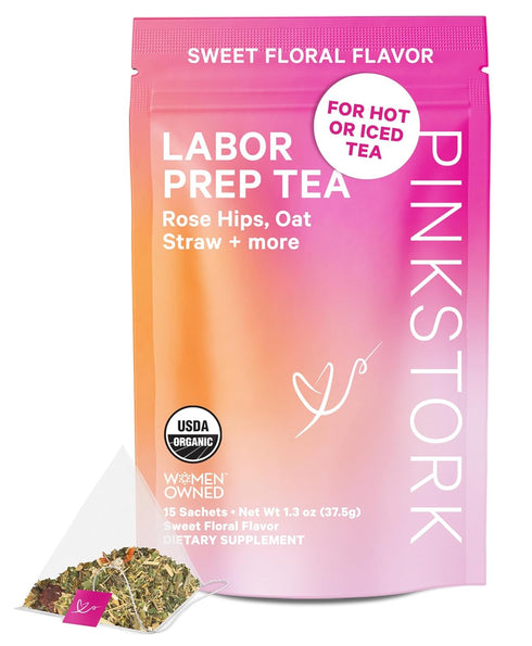 Pink Stork Labor Prep Tea, Organic Red Raspberry Leaf with Chamomile and Rosehip, 15 Sachets - Caffeine-Free