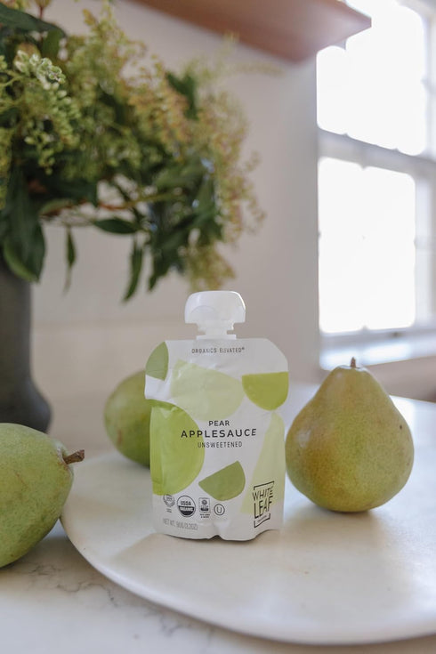 3.2oz (Pack 24) White Leaf Organic Pear Applesauce Regeneratively Farmed, No Added Sugar, Kosher, USDA, GMO & BPA free
