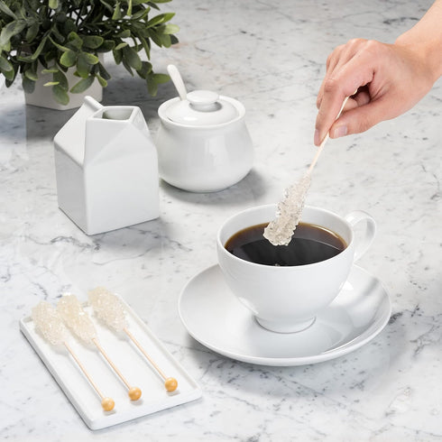 18 Candy Envy - White Caf Sugar Sticks Mini Rock Candy - Individually Wrapped Sugar Stirrer - Original Sugar Flavored