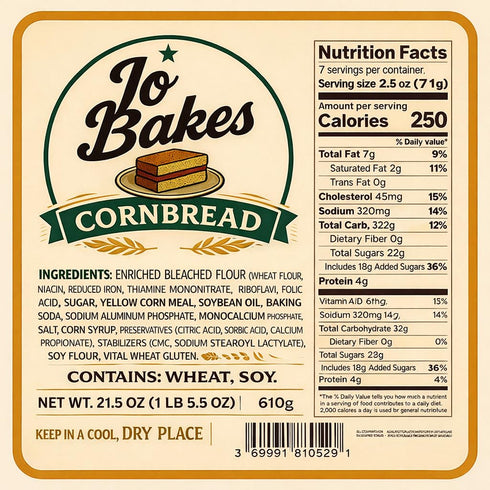 JO BAKES 8 Count Cornbread Slices Individually Wrapped Grab & Go Lunchbox Treat, Southern Bakery Style