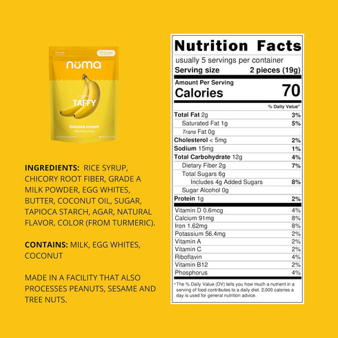 3 10 Numa Foods Banana Taffy Candy, Made with Real & Simple Ingredients Low Sugar, High Protein, Low Calorie, All