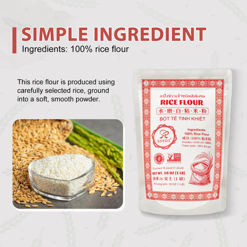 16 1 (Pack 1) Soeos Rice Flour Ounce (Basic), Pound of , Rice Flour for Baking or Cooking with Resealable Bag, All