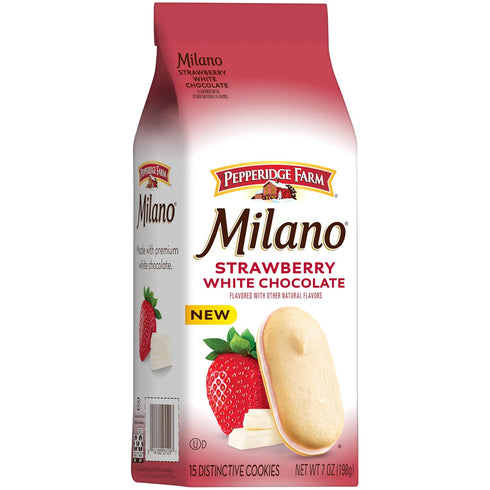 7 Oz Pepperidge Farm Milano White Chocolate Strawberry Flavored Cookies, Bag